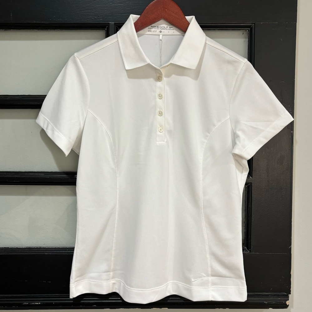 NWT Nike Dri Fit Womens Golf Polo White Tennis Tee Shirt Size Medium NEW